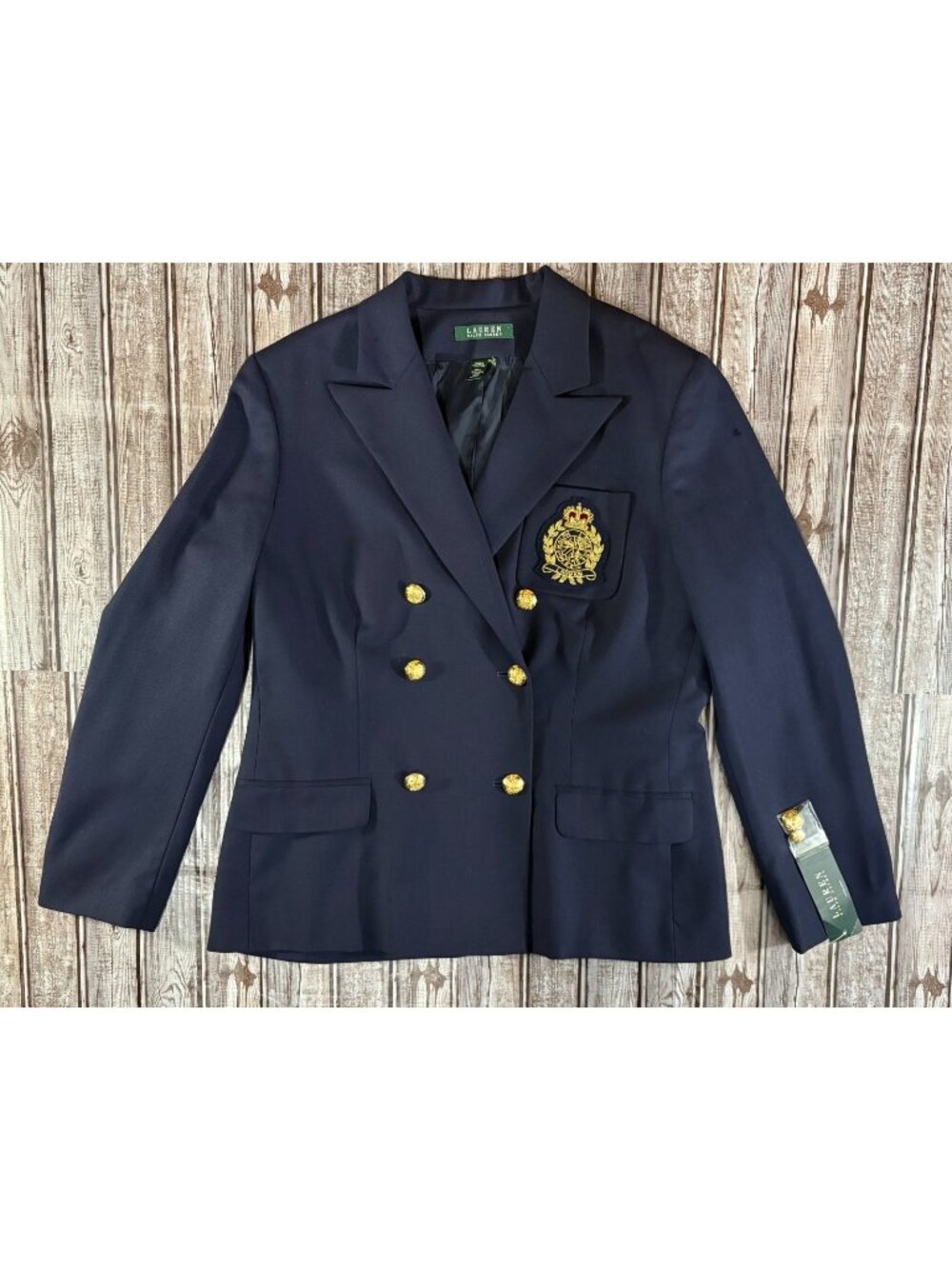 Lauren Ralph Lauren wool Double Breasted Blazer Sz 14 *two holes 16 gold buttons